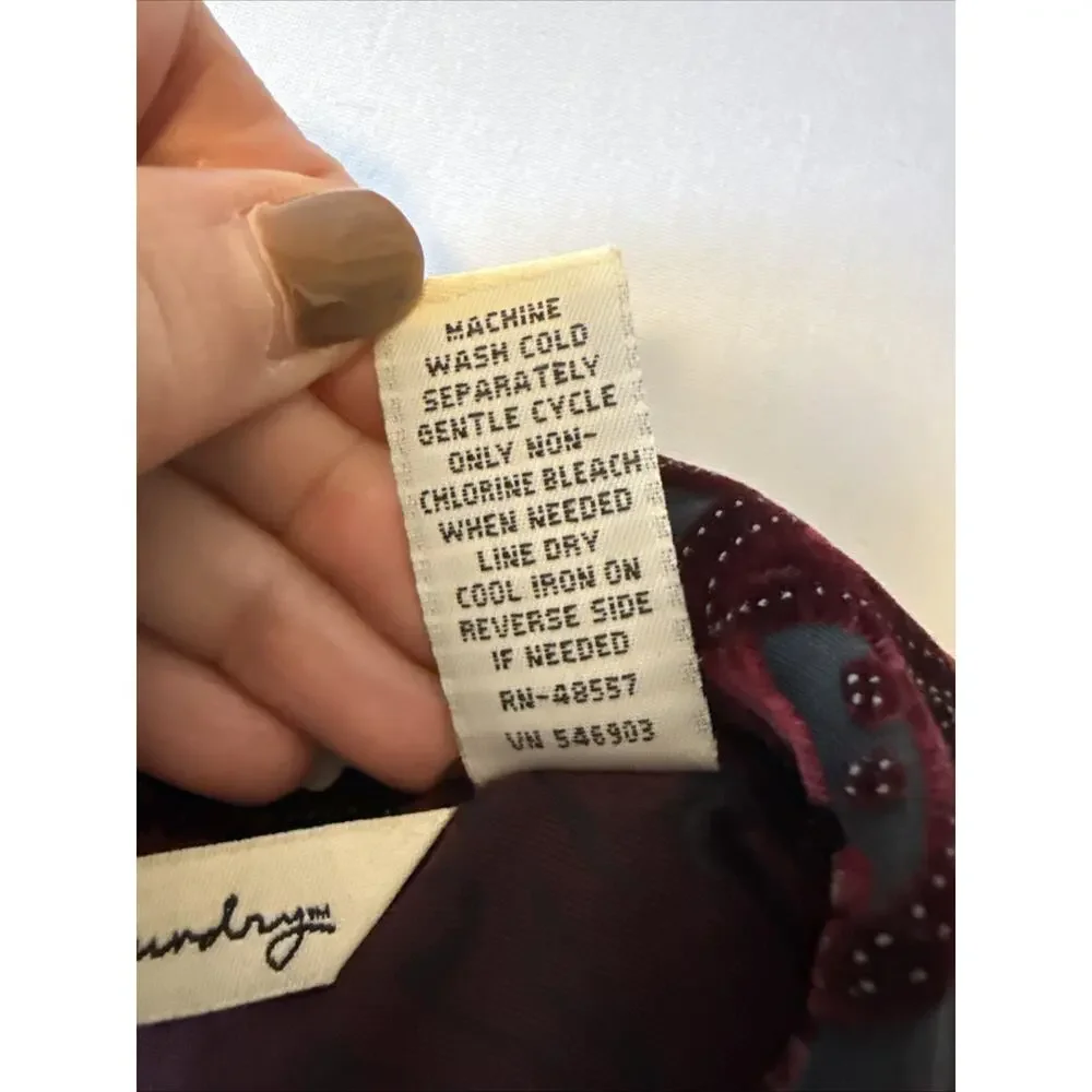 French Laundry Women’s S Whimsigoth Silk Red Velvet Burnout Button‎ Down Shirt